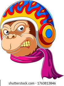 Monkey wearing scarf and helmet of Racer of illustration