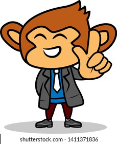 Monkey wearing a suit standing with one hand finger point