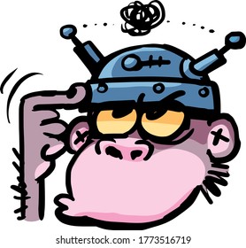 monkey wearing a thinking helmet
