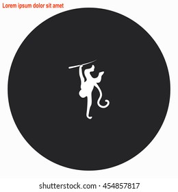 Monkey web icon. Gray circle button with white illustration.