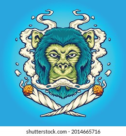 Monkey Weed Smoking Cigarette Vector illustrations for your work Logo, mascot merchandise t-shirt, stickers and Label designs, poster, greeting cards advertising business company or brands.