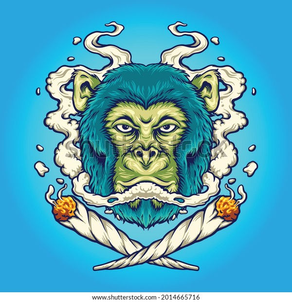 Monkey Weed Smoking Cigarette Vector\
illustrations for your work Logo, mascot merchandise t-shirt,\
stickers and Label designs, poster, greeting cards advertising\
business company or\
brands.