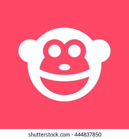 Monkey white icon on magenta color background. Eps-10.