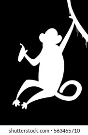 Monkey white silhouette on a black background