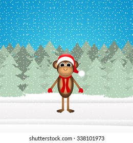 monkey in winter forest Christmas