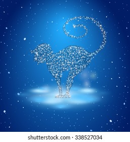 monkey  in winter landscape with inscription Merry Christmas