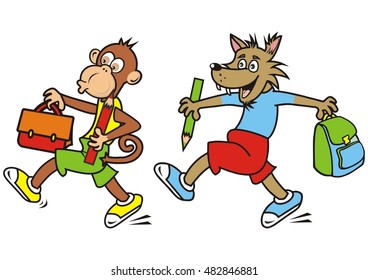 monkey and wolf, vector icon, funny illustration