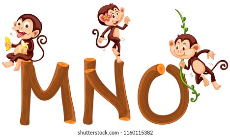 Monkey and wooden alphabet illustration