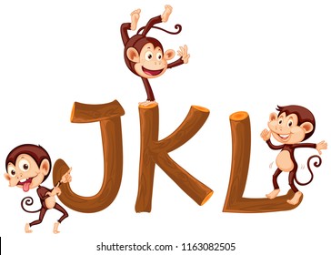 Monkey and wooden alphabet illustration