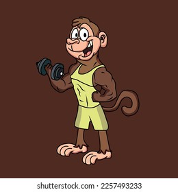 monkey workout with dumbbell vector illustration
