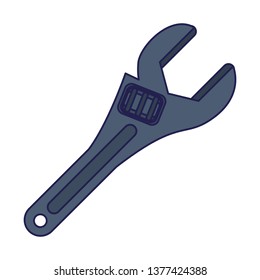 Monkey wrench construction and repair work isolated blue lines