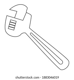 monkey wrench outline vector illustration, isolated on white background, utensil top view