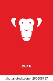 Monkey year 2016 of fire monkey. Greeting card on a red background 