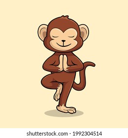 Monkey Yoga Cartoon Chimp Vrikshasana Pose Tree