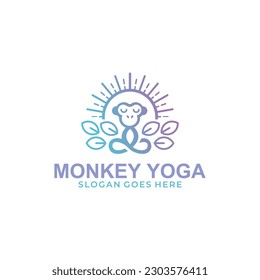 monkey yoga with gradient lotus backgound logo template