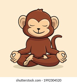Monkey Yoga Pose Cartoon Animal Chimp