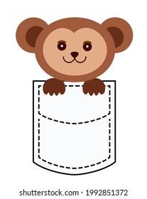 A monkey in your pocket, a pocket friend. Vector image, suitable for children's clothing, postcards, posters, posters.