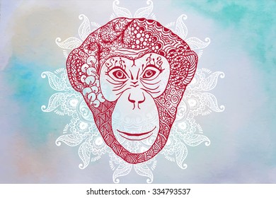 Monkey zentangle New Year 2016 - vector illustration