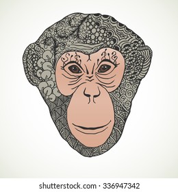 Monkey zentangle New Year 2016 - vector illustration