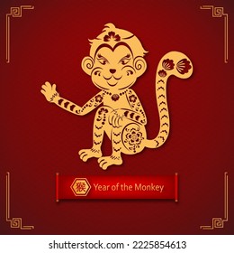 The Monkey zodiac of Traditional chinese horoscope with flowers. Year of The The Monkey.