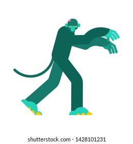 Monkey zombie. Gorilla green Undead. Vector illustration