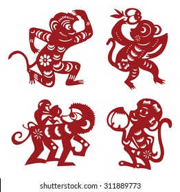 monkey,chinese,paper,year,new,cut,symbol,
traditional,sign,art,zodiac,vector,culture,
astrology,animal,illustration,red,china,
festival,china,decoration,asian,graphic,
lunar,design,2016
