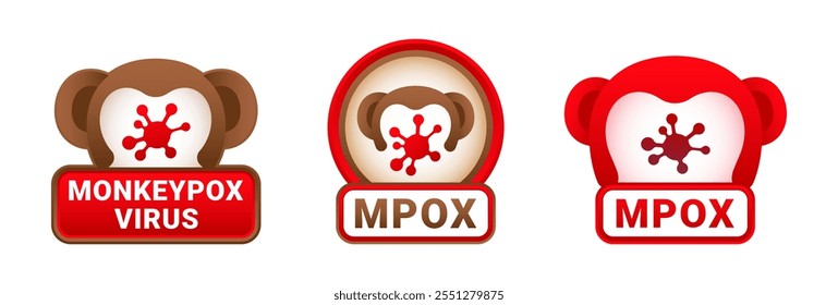 Monkeypox-Symbol oder Mpox-Warnzeichen gesetzt. Monkey Pox Epidemie Virus Symbol Sammlung