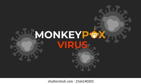 Pandemia de infección por varicela. Diseño pandémico de brote de virus de la Pox de monos con virus de ícono microscópico. Fondo negro vectorial.