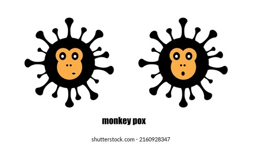 Monkeypox or monkey pox viral disease pictogram or logo. Virus outbreak pandemic. Disease spread, symptoms or precautions icon. Cartoon monkey face