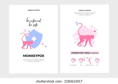 Pancarta de concepto de brote de monopolio. Síntomas médicos, conocimiento del virus para prevenir la propagación. concepto de asistencia sanitaria. Ilustración vectorial.