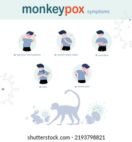 concepto de brote de la viruela, infografía que muestra un animal que transporta la viruela de la varicela y muestra los síntomas que ocurren en el cuerpo humano cuando se infectan, ilustración vectorial , diseño plano
