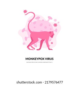 Monkeypox Outbreak. A Monkey Is A Carrier Of The Smallpox Virus That Spreads To Humans. Hand Drawn Vector Illustration.