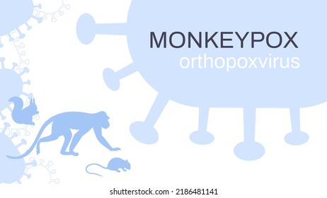 Monkeypox outbreak. Monkeys and rodents as carriers of the monkey pox virus. Flat design vector illustration, silhouette style.