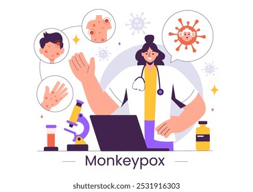 Monkeypox Outbreak Vector Illustration Showing Virus Symptoms in Humans with Microbiological Elements in a Healthcare Flat Style Cartoon Background