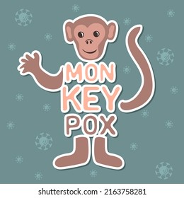 Monkeypox sticker. Monkeypox virus banner for awareness and alert against disease spread, symptoms or precautions. Vector Illustration