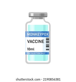 Monkeypox vaccine vial, bottle of medicine isolated on white background. Monkeypox virus concept. Injection tool for immunization treatment. Vector flat illustration.