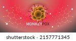 Monkeypox virus banner for awareness and alert against disease spread, symptoms or precautions. Monkey Pox virus outbreak pandemic design with  microscopic view background. Vector Illustration.