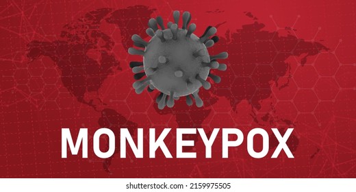 Monkeypox virus banner for awareness and alert against disease spread, symptoms or precautions. Monkey Pox virus outbreak pandemic design with microscopic view background.