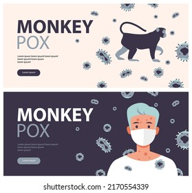 Monkeypox virus banner for awareness and alert against disease spread, symptoms or precautions. Monkey pox virus. Flat vector illustration