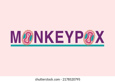 Monkeypox Virus Banner With Illustrated Microscopic View Of The Virus Cell Structure. Monkey Pox Outbreak. Design For News Or Alert Against Disease Spread. Vector Illustration.