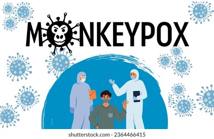 Monkeypox virus banner virus outbreak pandemic design with microscopic view background. Vector illustration 