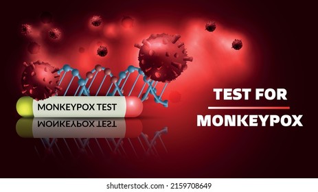 Monkeypox virus banner for test detecting and alert against disease spread, symptoms, or precautions. Monkey Pox virus outbreak pandemic design with microscopic view background and vector