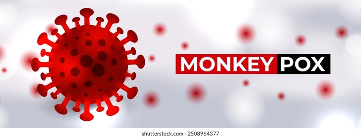 Monkeypox virus cell. Mpox outbreak medical wide banner background. Warning virus background.