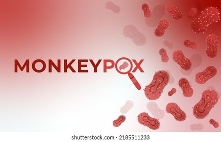 Monkeypox virus cells on blurred background. Vector illustration of Monkeypox virus cells outbreak medical banner. Monkey pox microbiological vector background, banner, flyer, poster or news