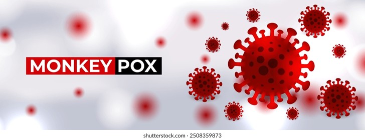 Células del virus de la viruela símica sobre fondo blanco. Anuncio microbiológico amplio de Vector de la viruela símica. Ilustración Horizontal de la viruela del mono