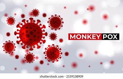 Monkeypox virus cells outbreak medical banner. Monkeypox virus cells on white sciense background. Monkey pox microbiological vector background.