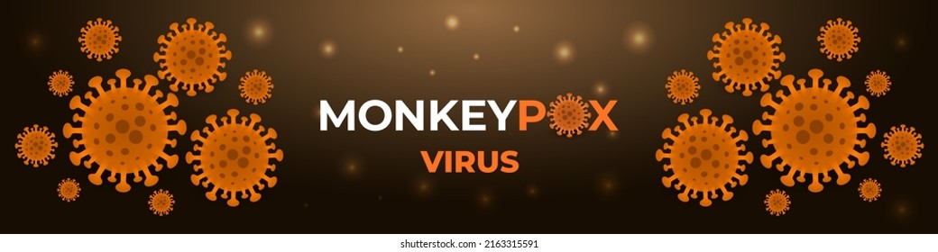 Die Monkeypox-Viruszellen verbreiten ein breites medizinisches Banner. Monkeypox-Viruszellen auf braunem wissenschaftlichen Hintergrund. Pox mikrobiologischer Vektorhintergrund. Blick auf Pocken unter einem Mikroskop.