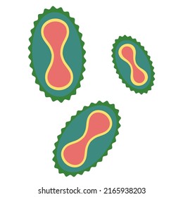 Monkeypox virus. Color vector illustration. Dangerous disease. Three green microorganisms. Isolated background. Flat style. Medical theme. Idea for web design