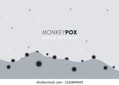 Monkeypox virus disease conceptual background design. Monkeypox virus symbol on mountain concept landscape background. Coronavirus sign. Black Fungus symbol vector illustration. Flu icon.
