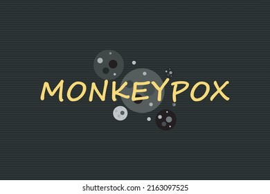 El virus de la varicela de Monkeypox contiene texto sobre el símbolo de la varicela. Diseño vectorial conceptual negro. Texto de la Monkeypox amarilla.  

